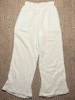 Light blue beach gauze 100% cotton drawstring elastic high waist pants